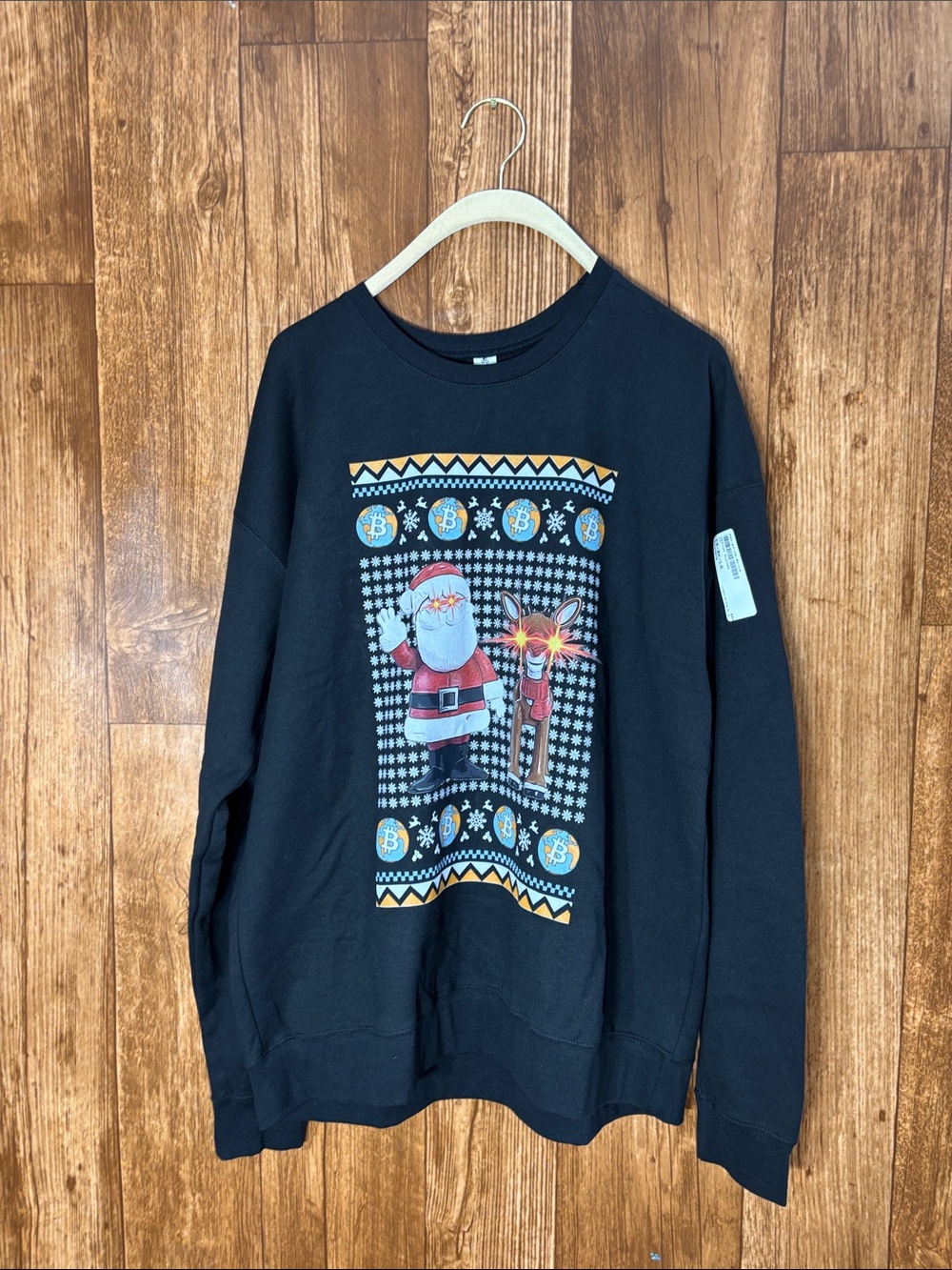 Tultex Black Crewneck Santa & Reindeer Funny Graphic Sweater